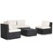 5-Piece Rattan Patio Conversation Set with Cushions Black and Off White